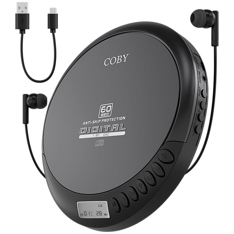 Coby Portable CD Player with FM Radio and 60-Second Anti-Skip Protection â€“ Compact Walkman-Style Disc Player with LCD Display, Stereo Earbuds & USB Power â€“ Ideal for Home, Travel & Car Use - Image 1